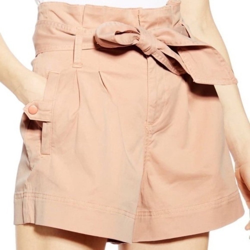 Topshop Blush Pink Belted High Rise Paperbag Cargo Shorts
